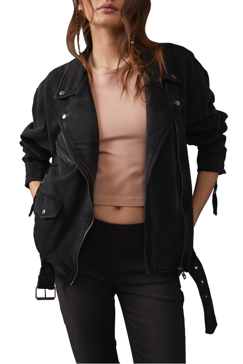 Rebel Rebel Cotton Moto Jacket, Main, color, BLACK