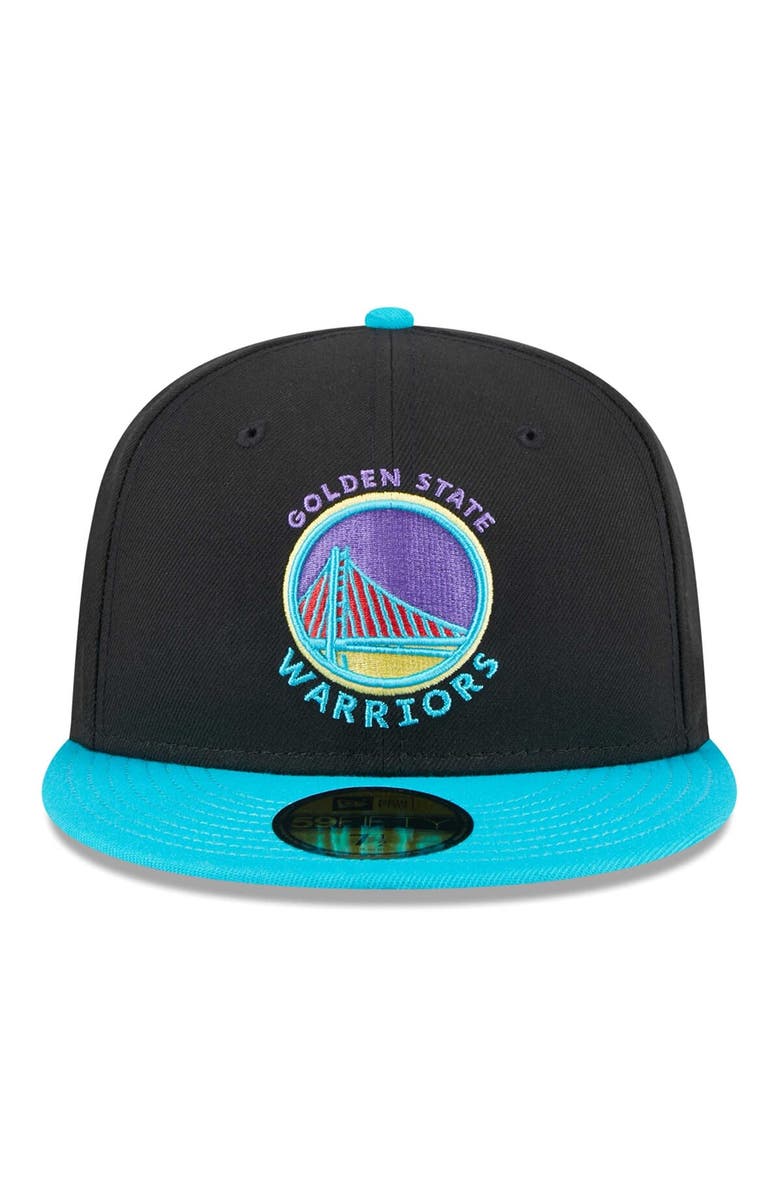 New Era Men's New Era Black/Turquoise Golden State Warriors Arcade Scheme 59FIFTY Fitted Hat, Alternate, color,
