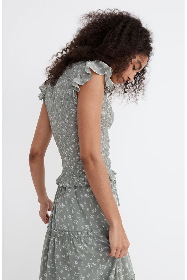 Lucie Floral V-Neck Smocked Top, Alternate, color, FROSTED WILLOW