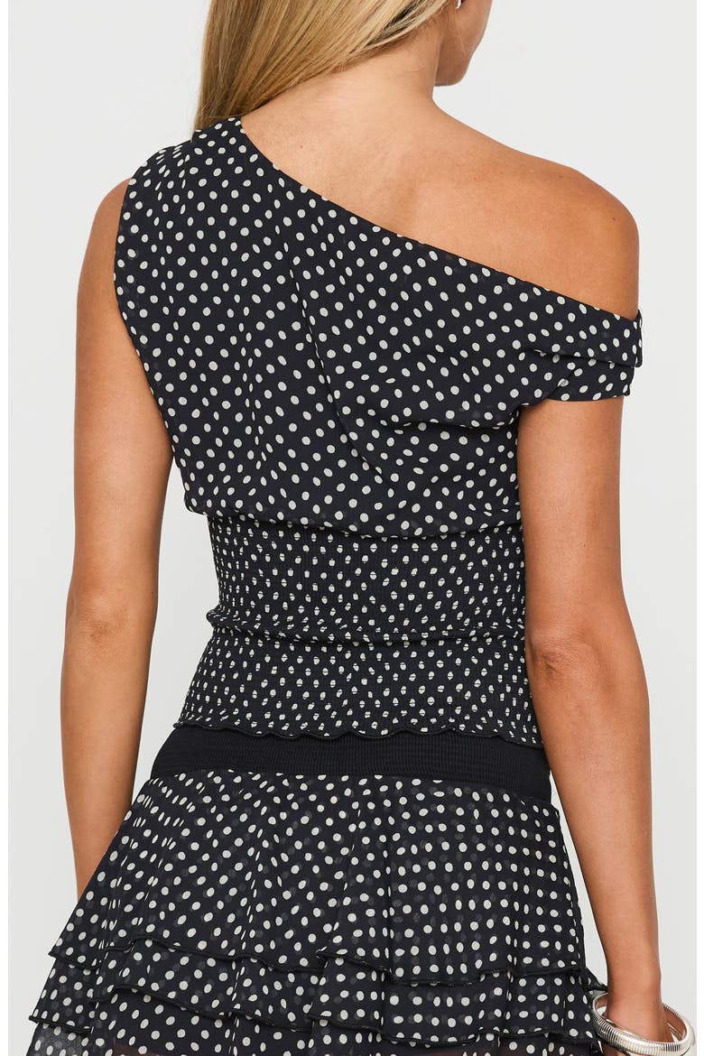 Ready To Party One-Shoulder Polka Dot Top, Alternate, color, BLACK POLKA