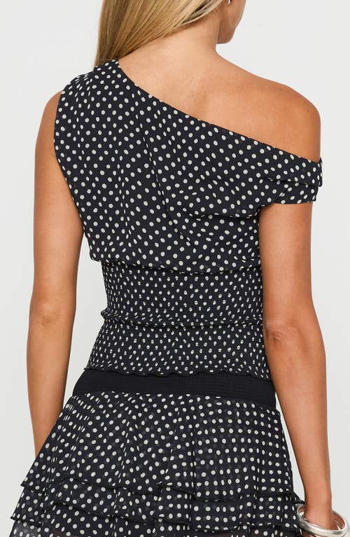 Princess Polly Ready To Party One-shoulder Polka Dot Top In Black
