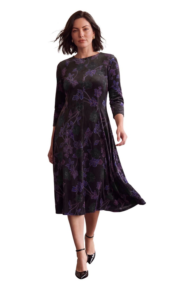 Velour Swing Drape Dress, Main, color, BLACK