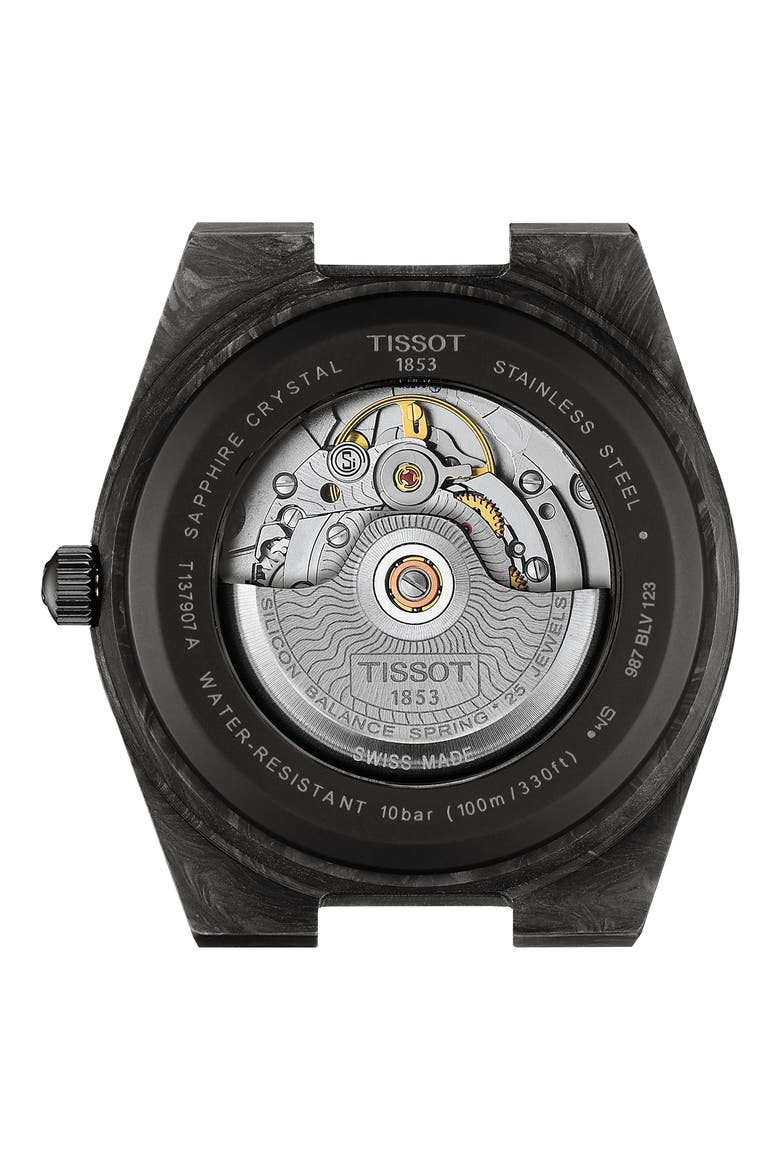 PRX GTS Powermatic 80 Rubber Strap Watch, 40mm, Alternate, color, BLACK CARBON