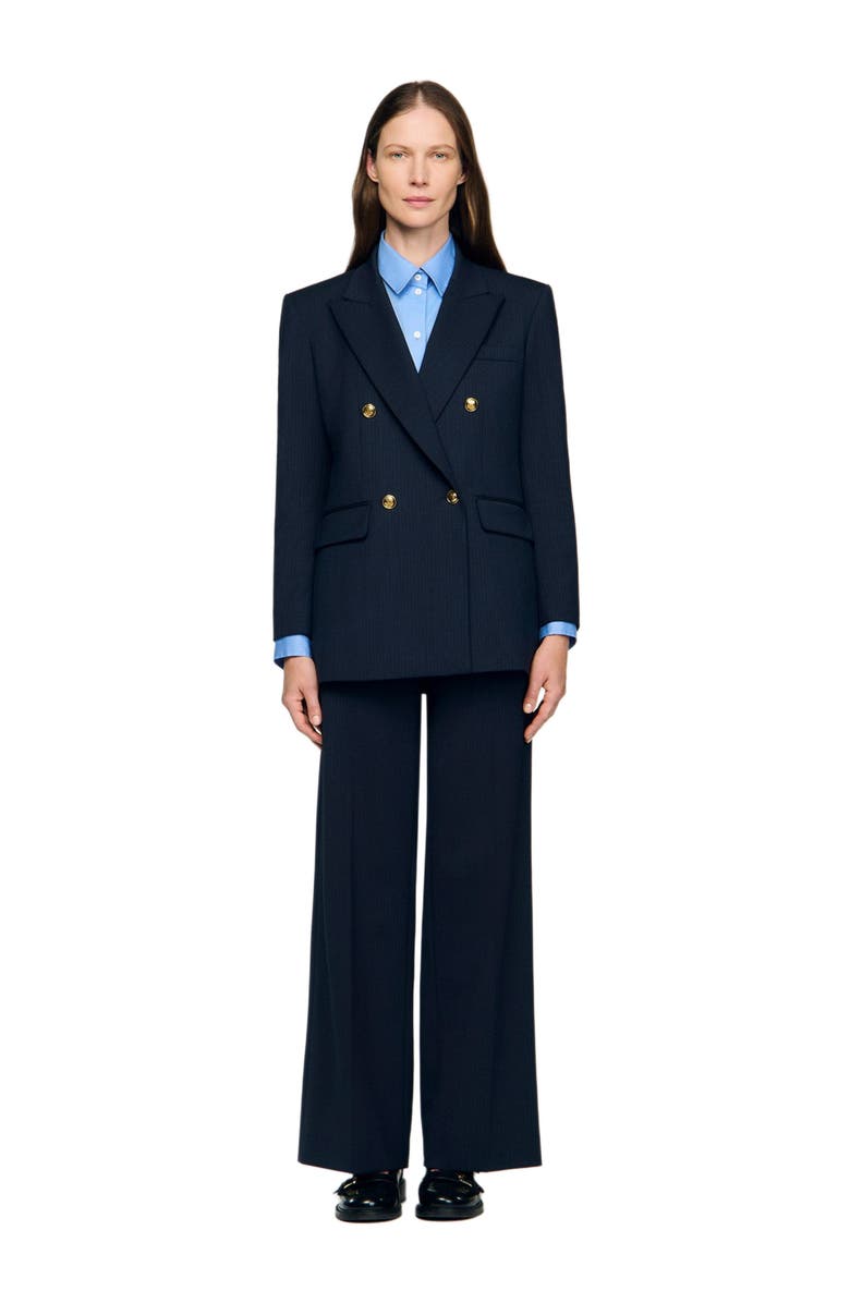 SANDRO Pinstripe jacket, Alternate, color, Navy Blue