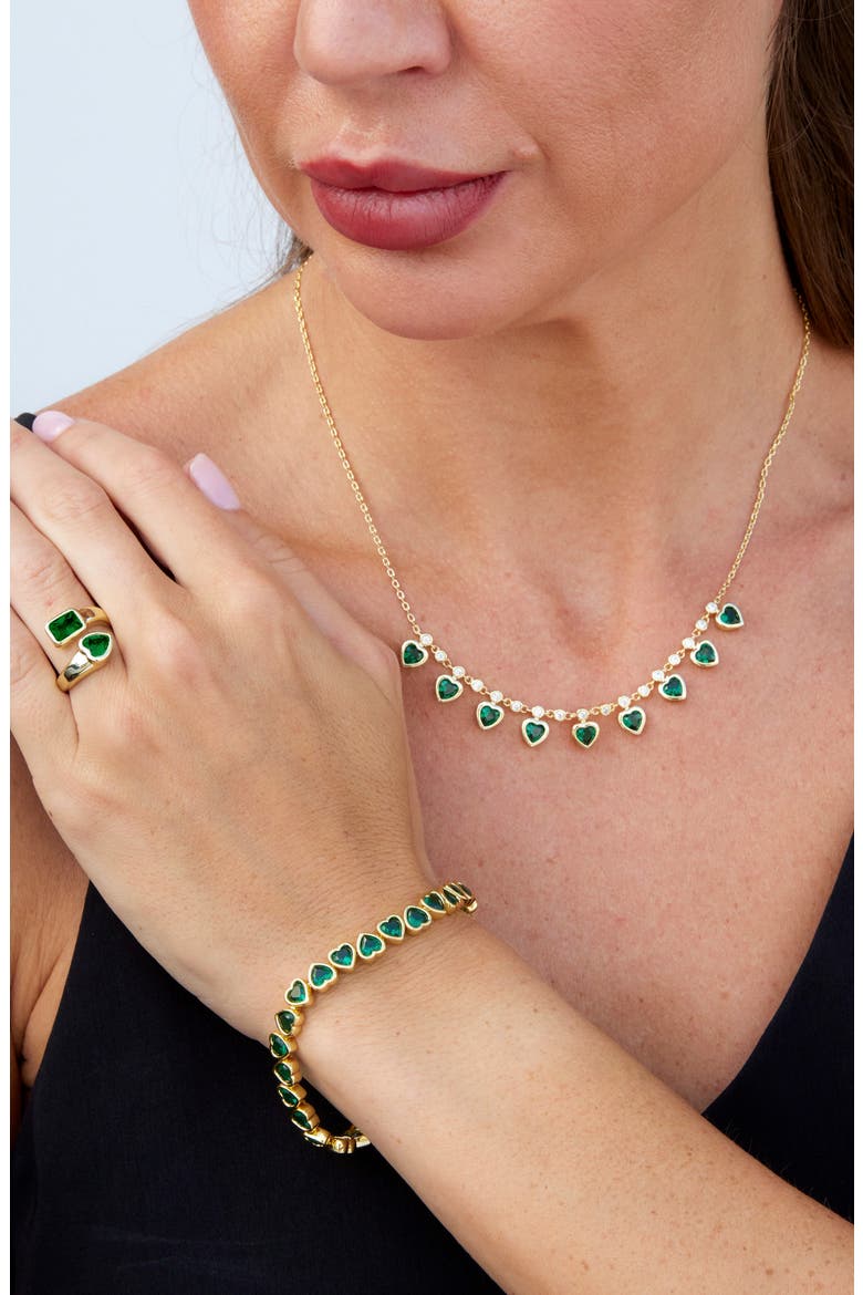 Bezel Set Heart Fringe Necklace, Alternate, color, YELLOW GOLD