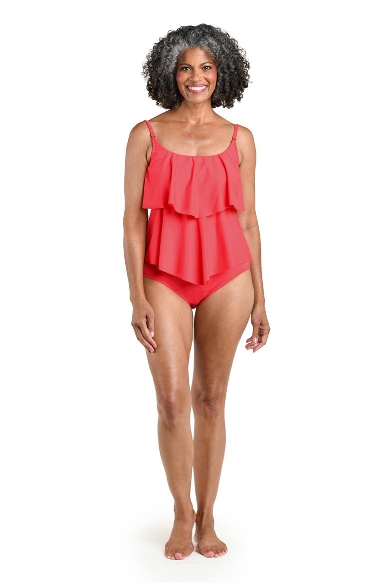 Solid Double Tiered Tankini Top, Alternate, color, PAPAYA