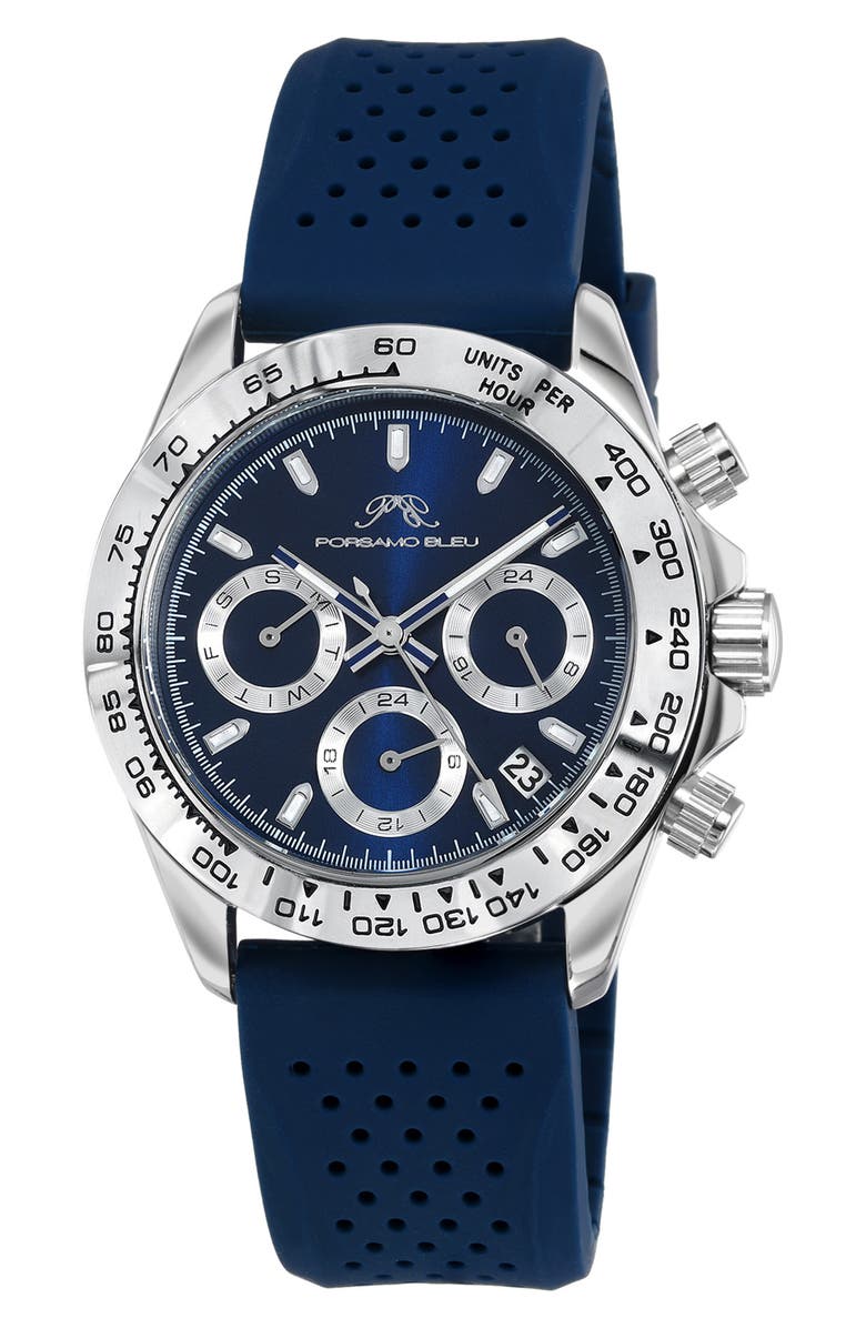 PORSAMO BLEU Women's Alexis Chronograph Sport Blue Silicone Watch, 37mm, Main, color,