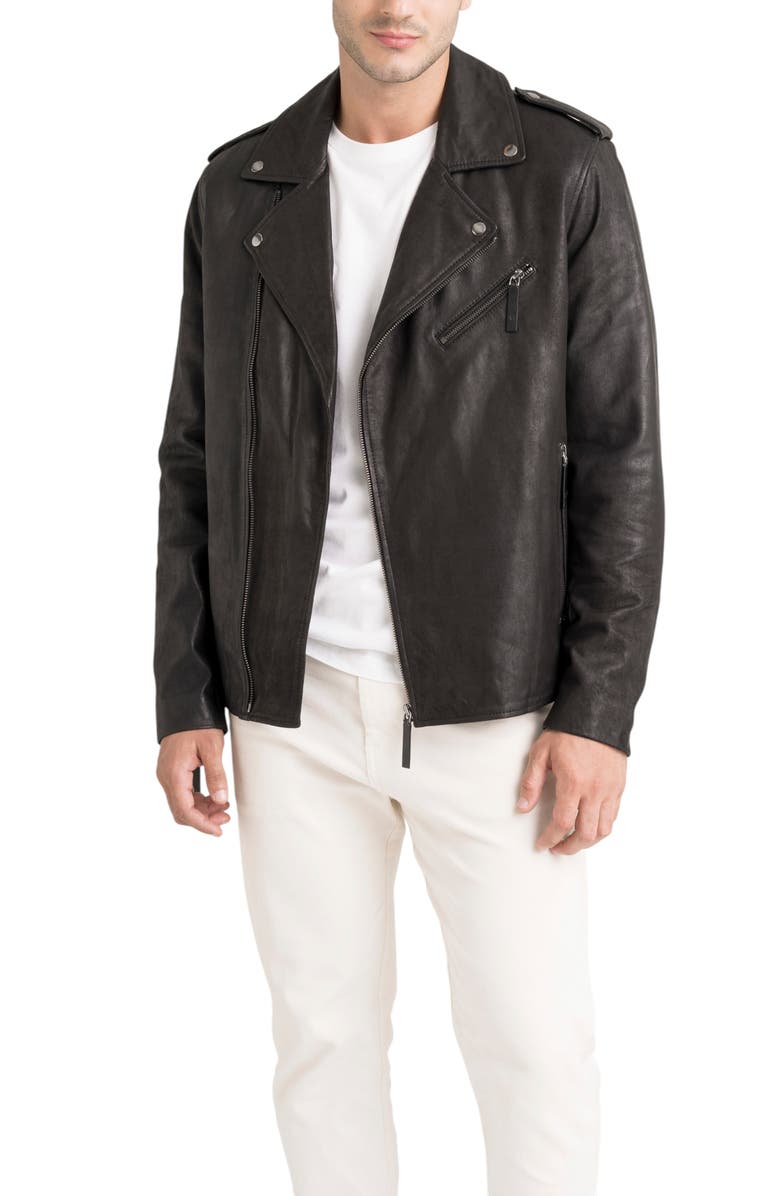 Velez Capri Leather Semi-Fitted Biker Jacket, Main, color, Black