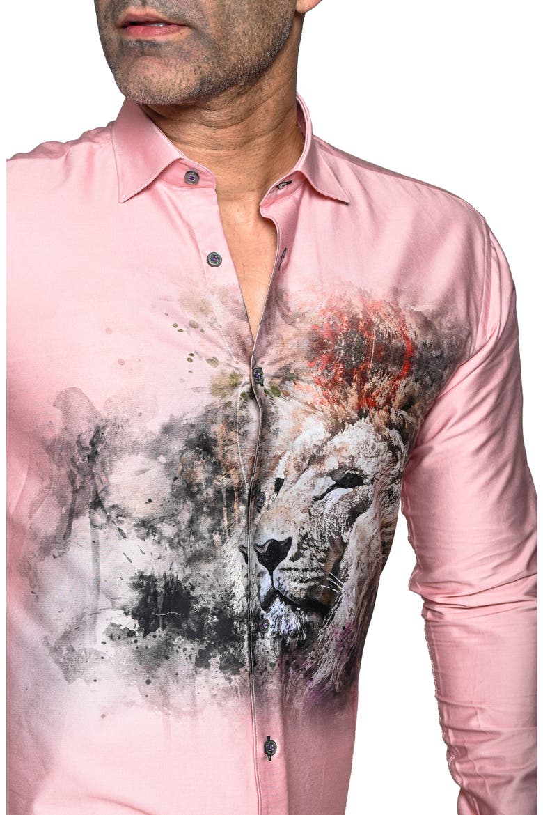 Fibonacci Lion Contemporary Fit Button-Up Shirt, Alternate, color, PINK