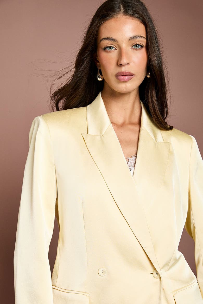 Tailored Double-Breasted Satin Blazer, Alternate, color, Lemon