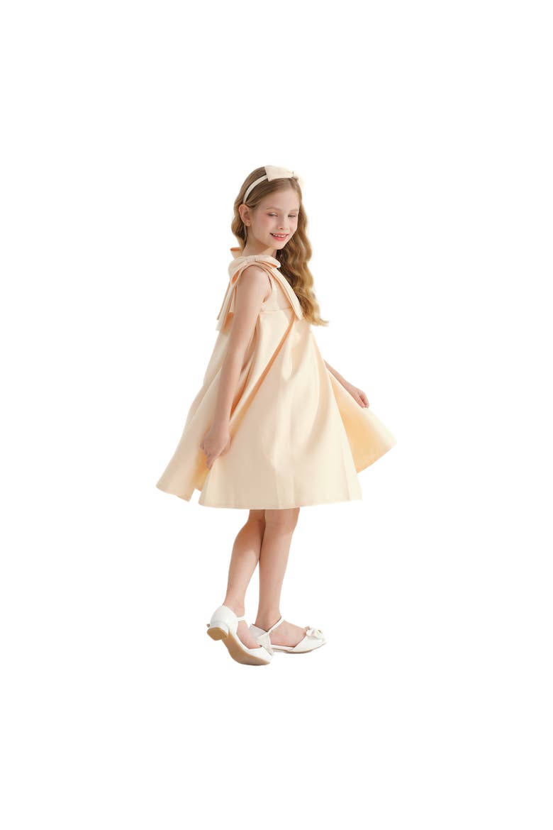 Palermo Satin Bow Pleated Dress, Alternate, color, Champagne