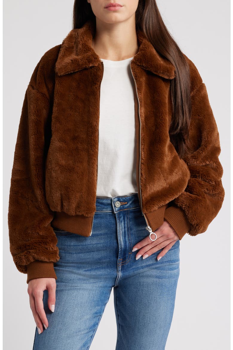 Faux Fur Jacket, Main, color, MILK CHOCOLATE