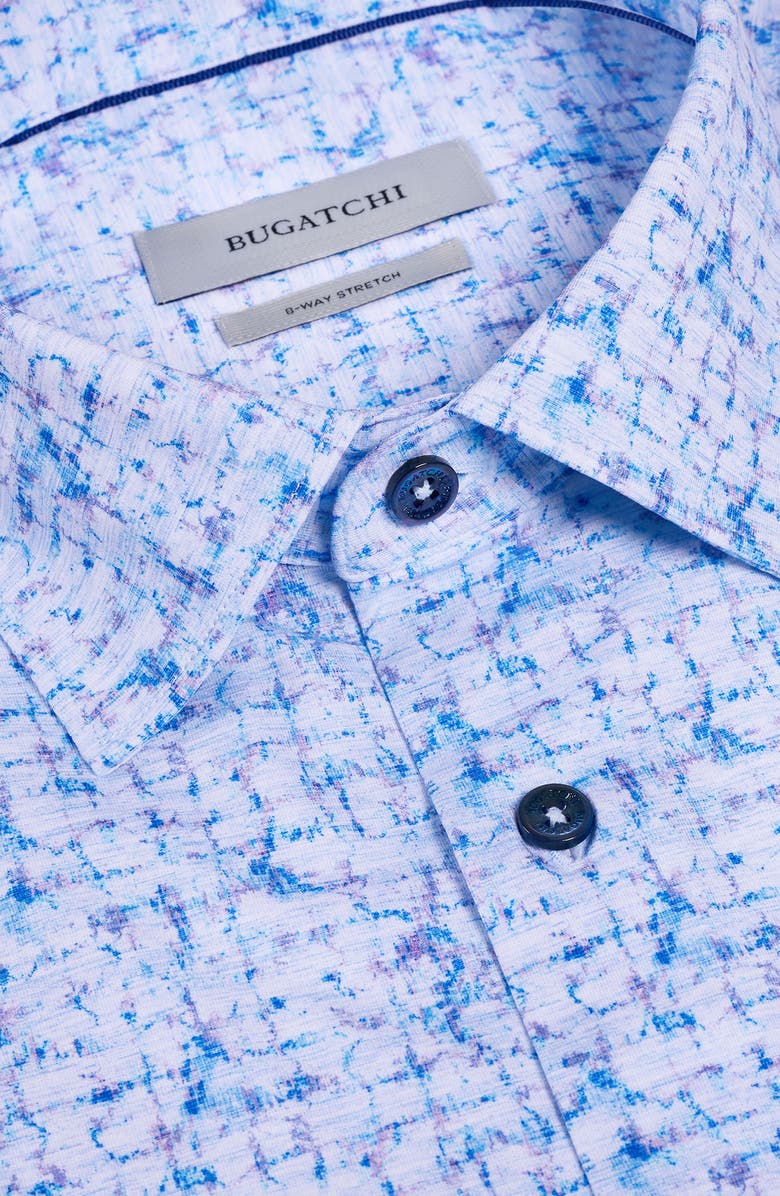 Bugatchi Miles OoohCotton<sup>®</sup> Abstract Print Short Sleeve Button-Up Shirt, Alternate, color, Iris