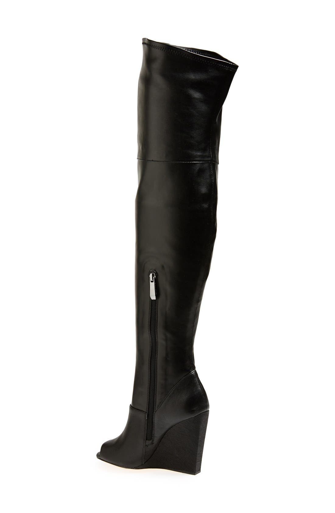 'Deanna' Over the Knee Leather Peep Toe Boot, Alternate, color, BLACK
