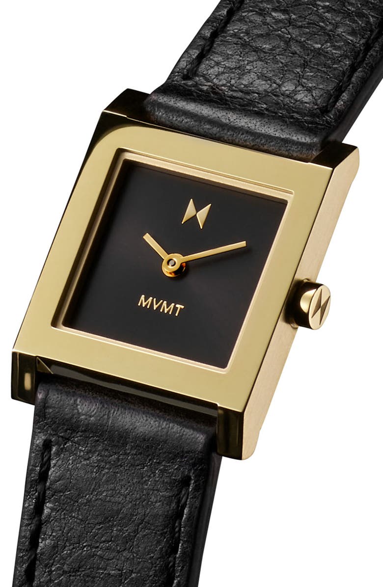 MVMT Marquee Square Leather Strap Watch, 22mm, Alternate, color, Black