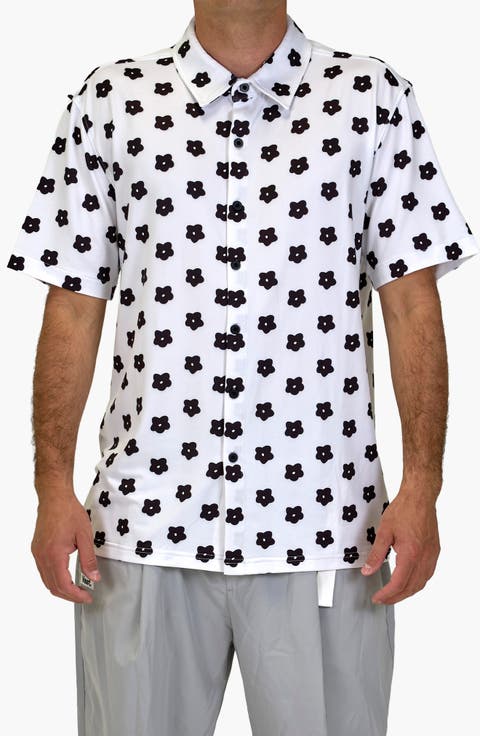 Flower Power Aqua Terra Performance Short Sleeve Button-Up Shirt