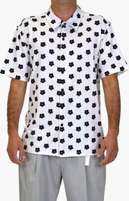 VAST Flower Power Aqua Terra Performance Short Sleeve Button-Up Shirt