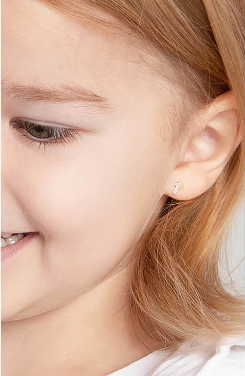 In Season Jewelry 14k Tiny Cross Earrings, Alternate, color, Gold