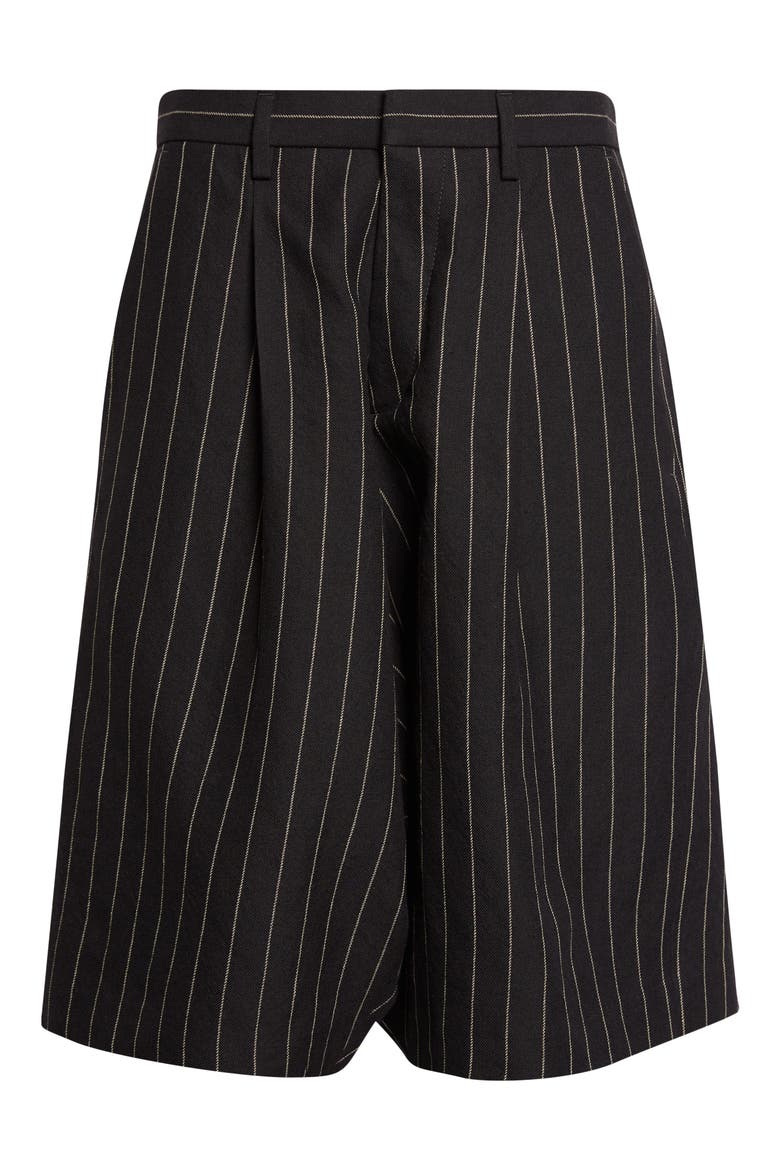 Jumbo Pinstripe Wool & Linen Shorts, Alternate, color, BLACK WHITE PINSTRIPE