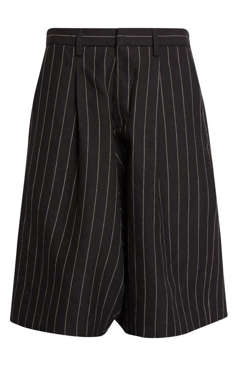 Jumbo Pinstripe Wool & Linen Shorts