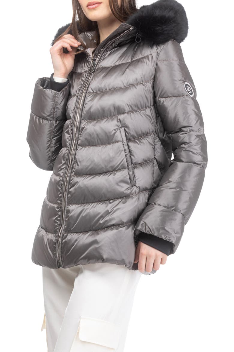 Apres-Ski Mid Jacket With Detachable Genuine Shearling Hood Trim, Alternate, color, GREIGE/BLACK