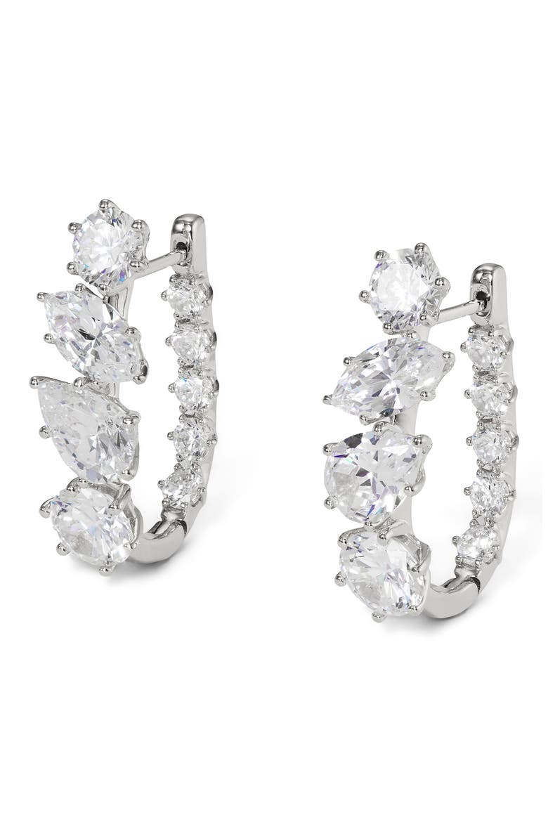 Beatrix Mixed Cubic Zirconia U-Shaped Hoop Earrings, Main, color, RHODIUM