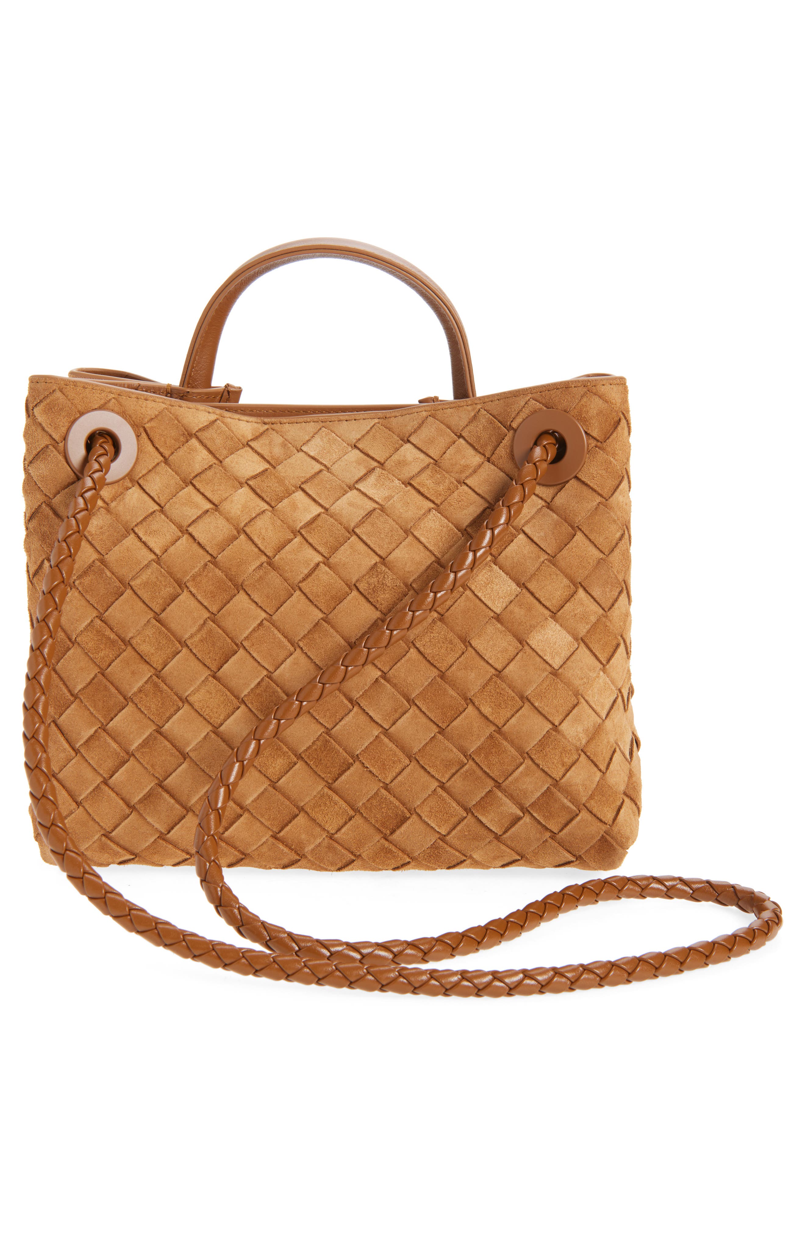 Bottega Veneta Small Andiamo Intrecciato Suede Shoulder Bag, Alternate, color, 2598 Amber-Mb-Amber