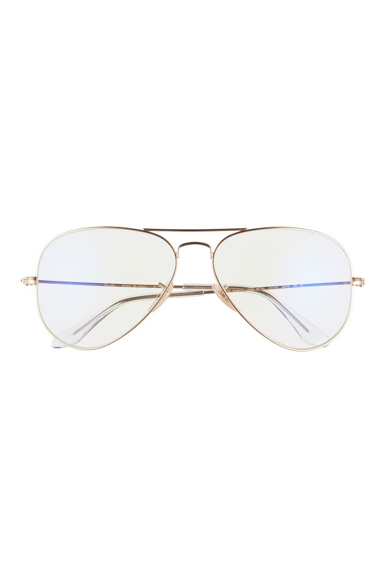 58mm Blue Light Blocking Metal Aviator Everglasses, Main, color, SHINY GOLD