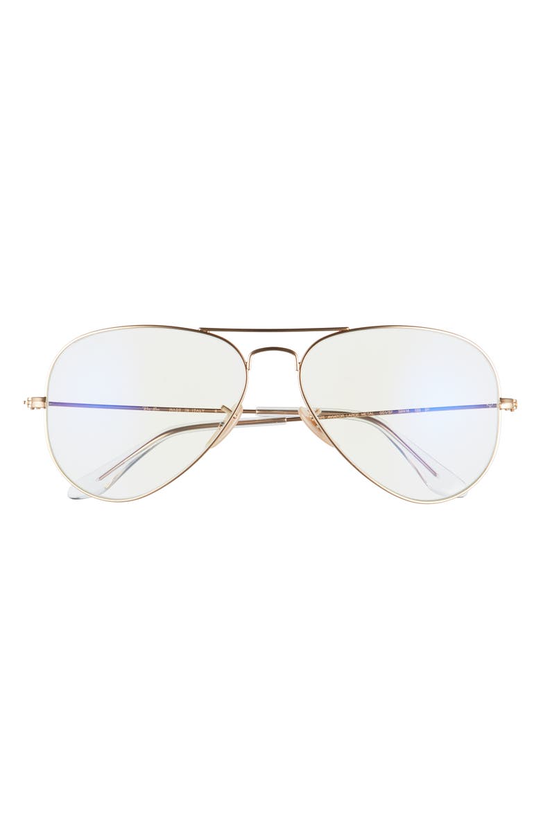 Ray-Ban 58mm Blue Light Blocking Metal Aviator Everglasses, Main, color, Shiny Gold