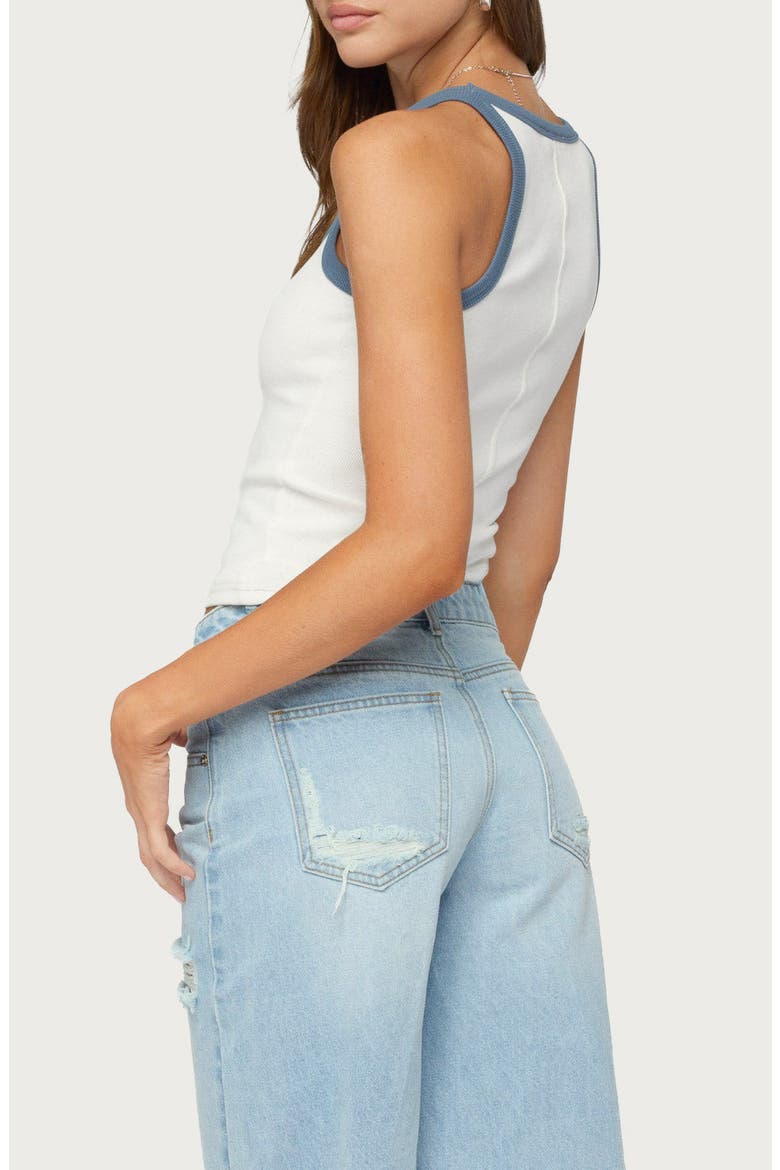 Eida Contrast Ribbed Tank Top, Alternate, color, WHITE-AND-BLUE