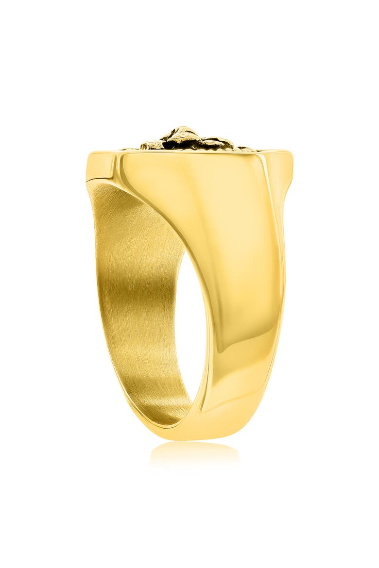 Men's Oxidized Lion's Head Signet Ring, Alternate, color, GOLD
