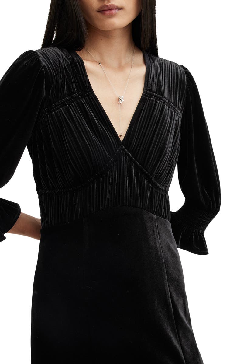 AllSaints Ani Velvet Midi Dress, Alternate, color, Black