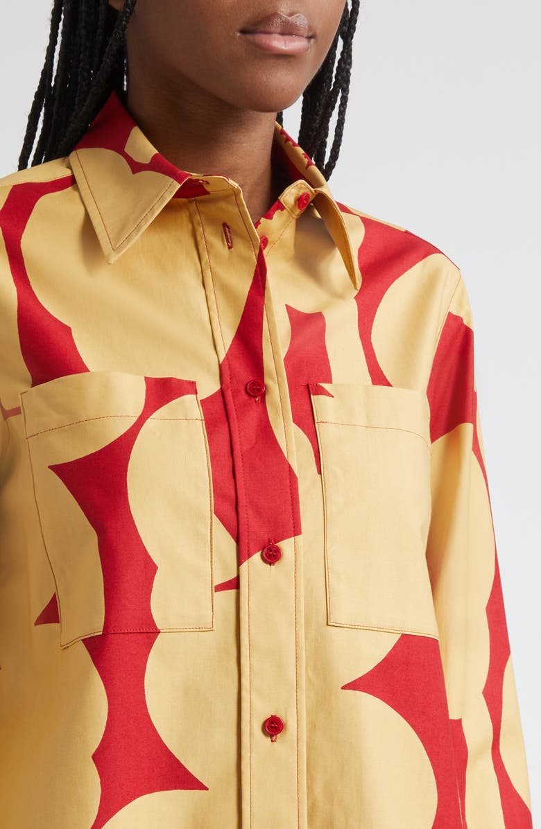 Marimekko Maaria Unikko Floral Twill Shirt, Alternate, color, Light Brown Red