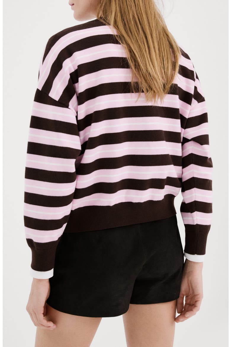 Mixed Stripe Crewneck Sweater, Alternate, color, CHOCOLATE