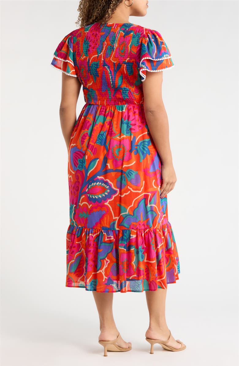 SUGARLIPS Ranchero Sunfire Floral Tiered Midi Dress, Alternate, color, Red-Multi