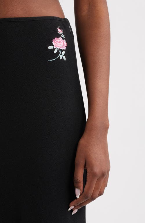 Bella Venice Rose Embroidered Midi Skirt In Black