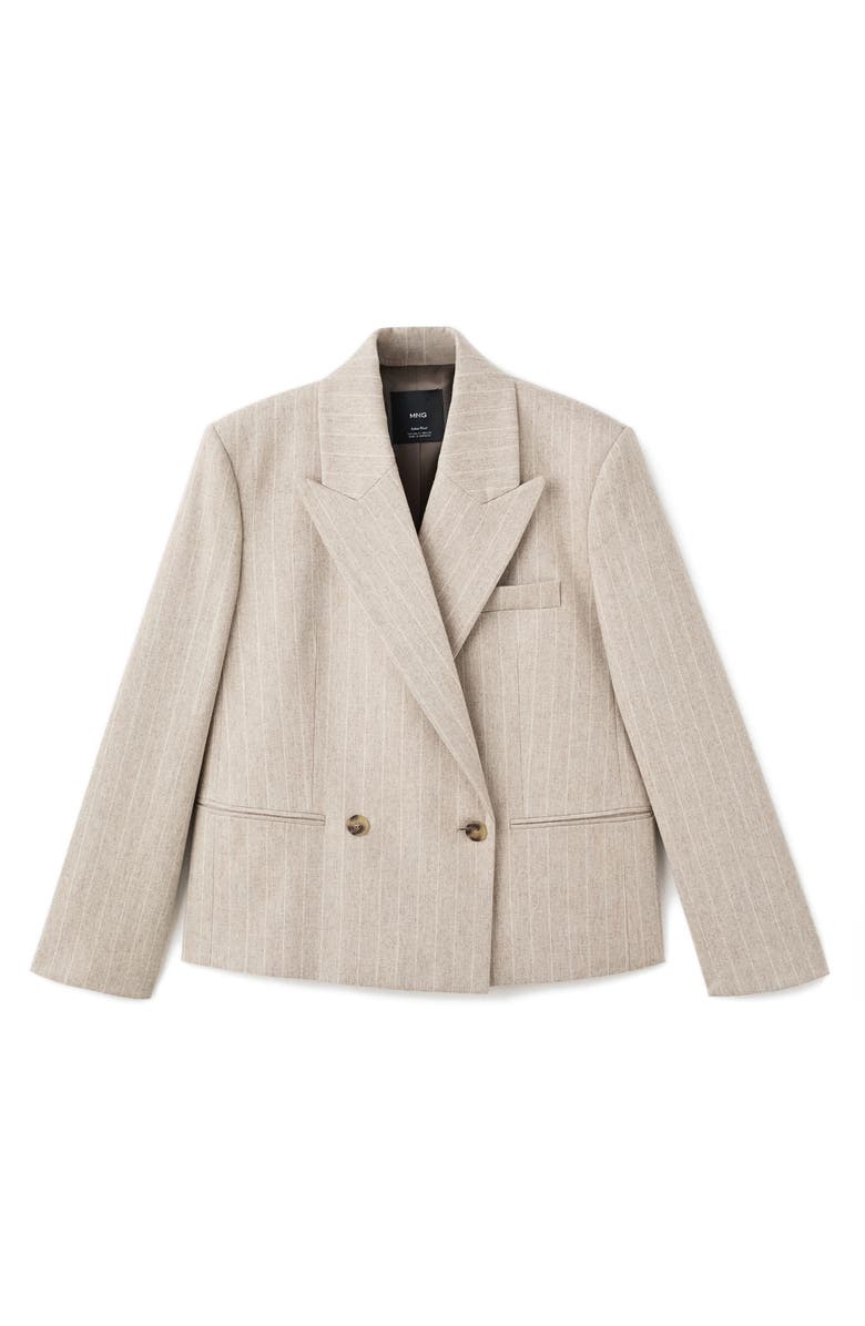 MANGO Pinstripe Wool Blend Blazer, Alternate, color, Grey