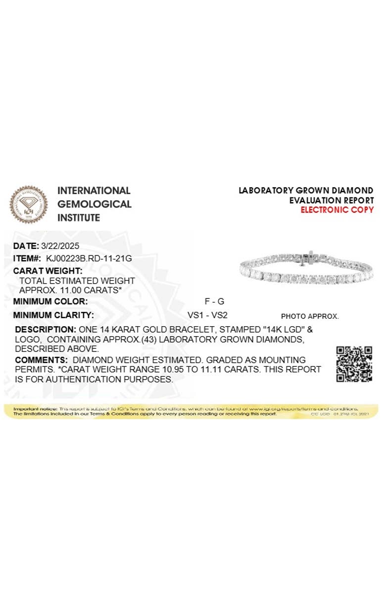 Haus of Brilliance IGI Certified 14K White Gold 11.0 Cttw Lab Grown Diamond Tennis Bracelet, Alternate, color, White Gold