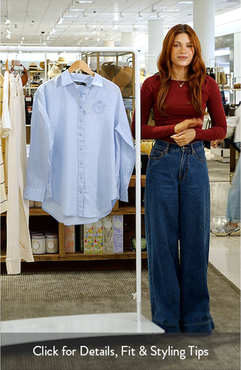 Embroidered Logo Linen Button-Up Shirt, sales video thumbnail