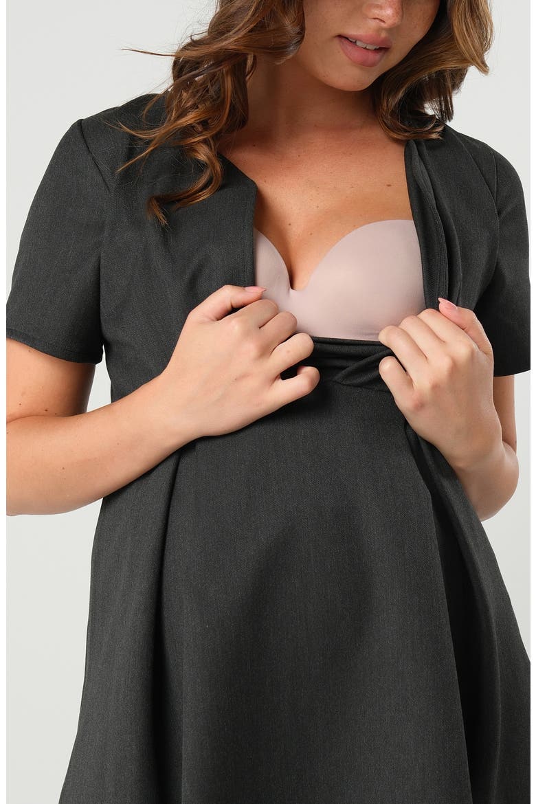 Box Pleat Maternity/Nursing Top, Alternate, color, DARK GREY