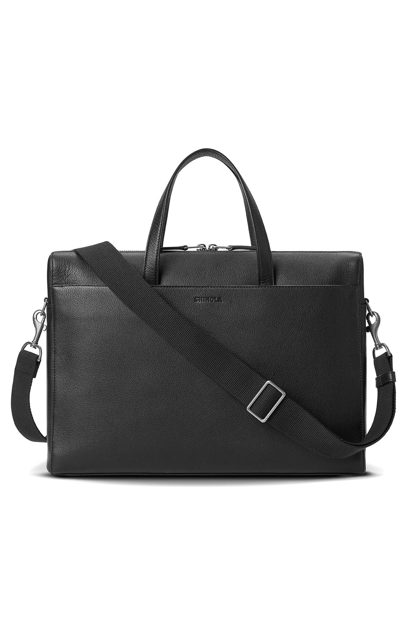 Shinola Canfield Essential Pebbled Leather Briefcase, Alternate, color, Black