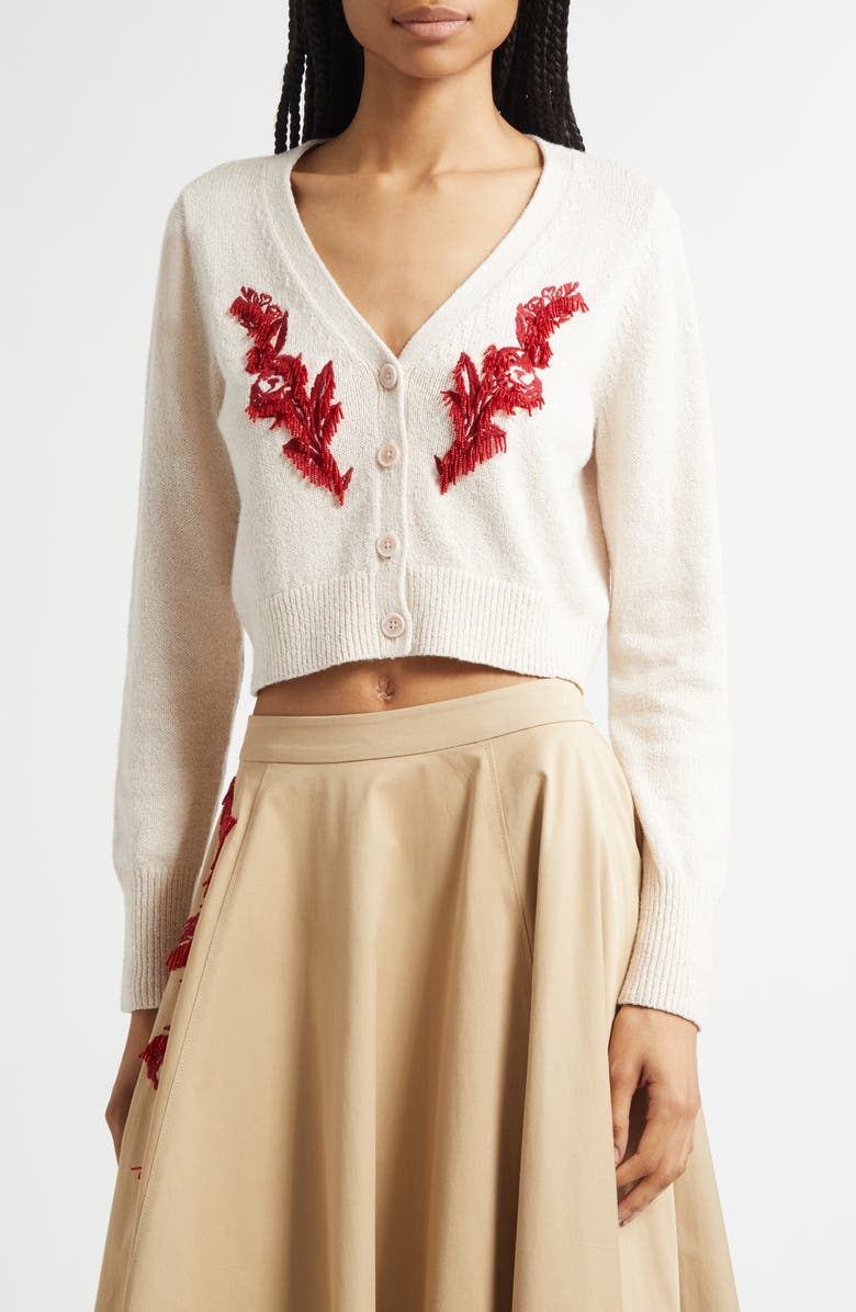 Cinq à Sept Nikko Beaded Crop Cardigan, Alternate, color, Gardenia