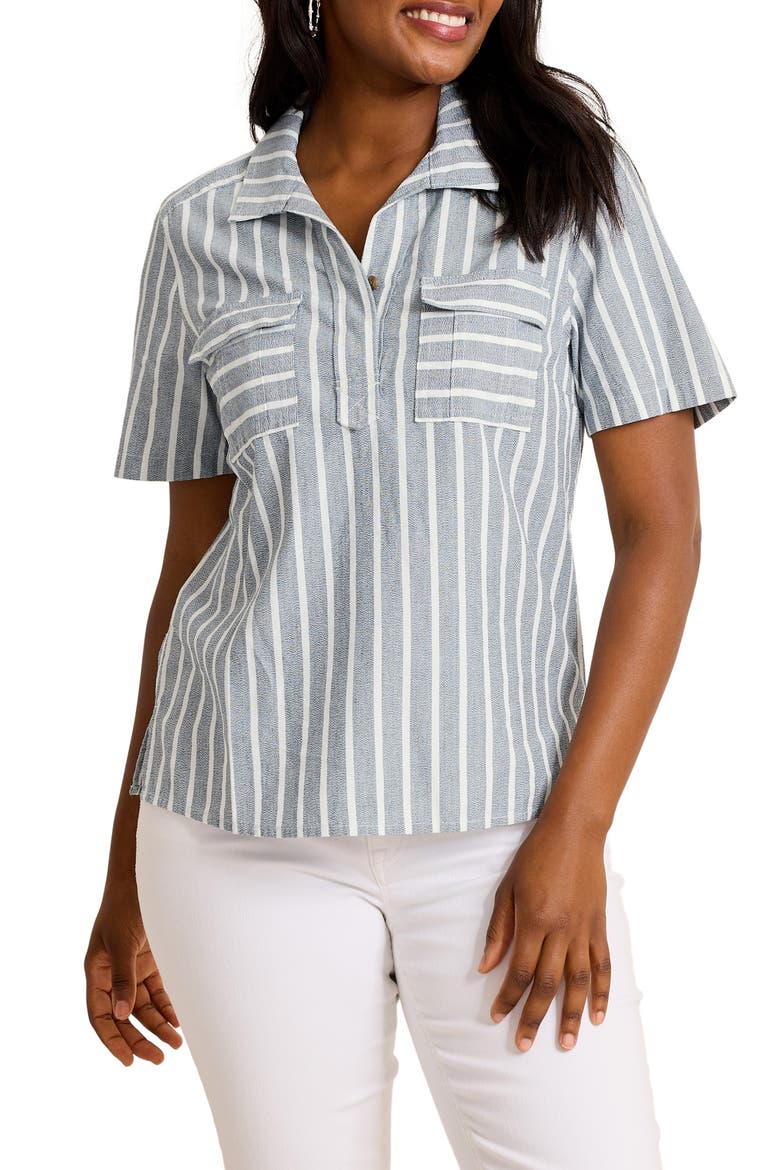 Chambray Stripe Utility Shirt, Main, color, INDIGO