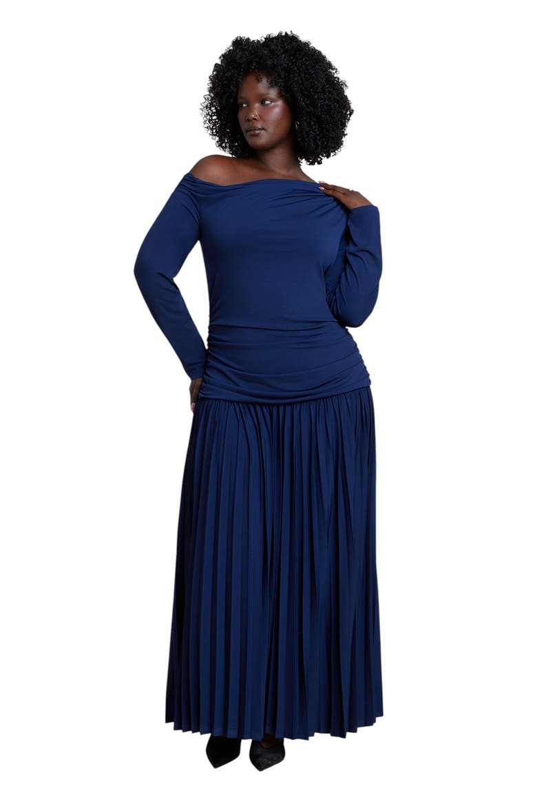 Long Sleeve Drop Waist Maxi Dress, Main, color, NAVY BLUE