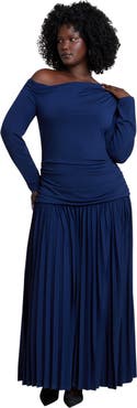 ELOQUII Long Sleeve Drop Waist Maxi Dress