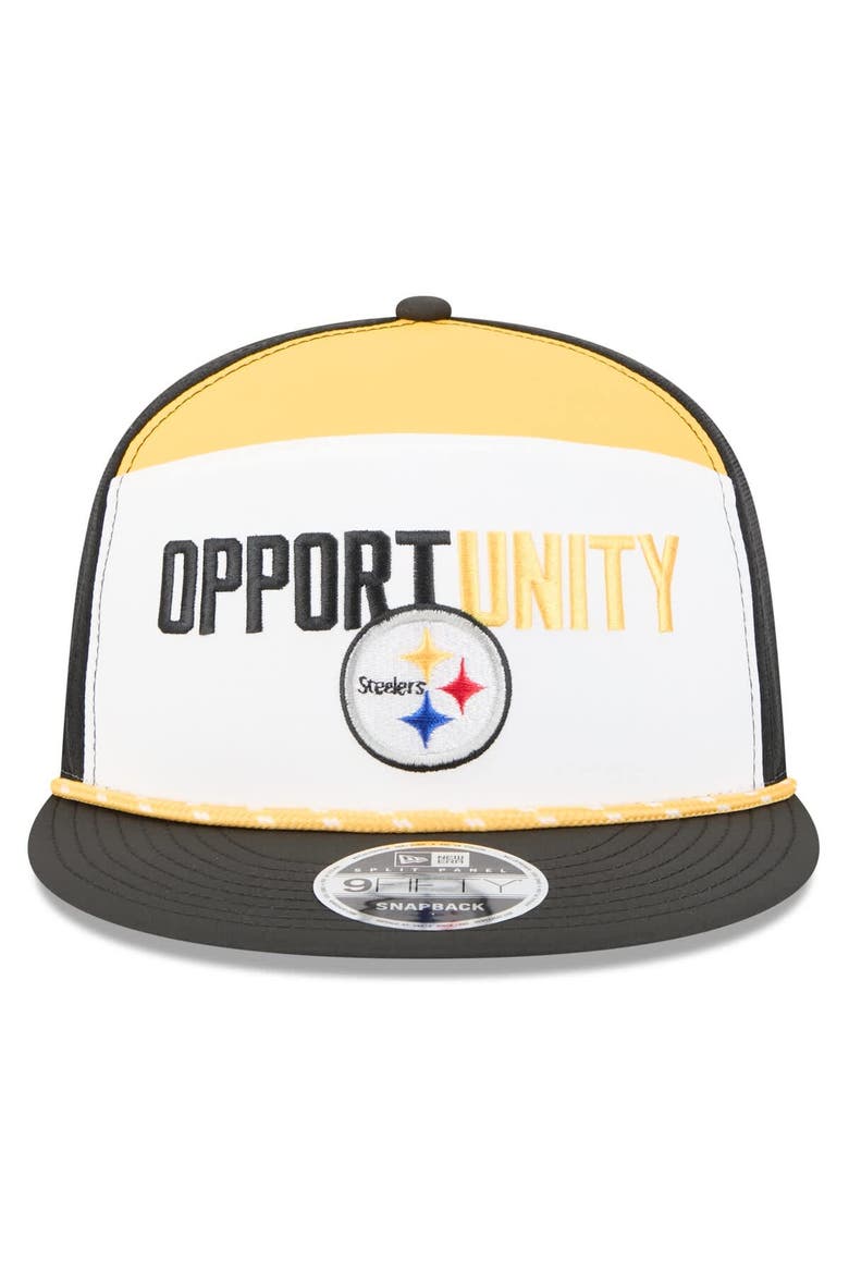Men's New Era White/Black Pittsburgh Steelers 2025 Inspire Change Split Panel 9FIFTY Snapback Hat, Alternate, color, White