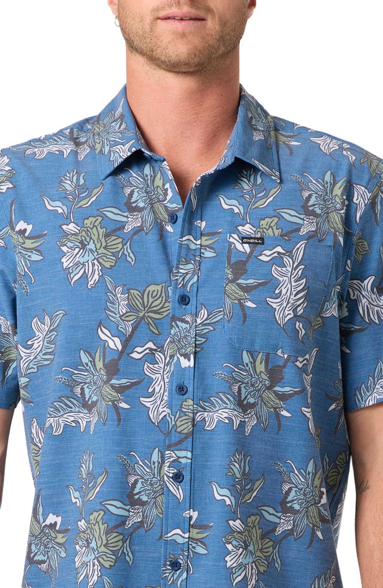 O'Neill Relaxed Fit Short Sleeve Performance Slub Button-Up Shirt, Alternate, color, Midnight Navy