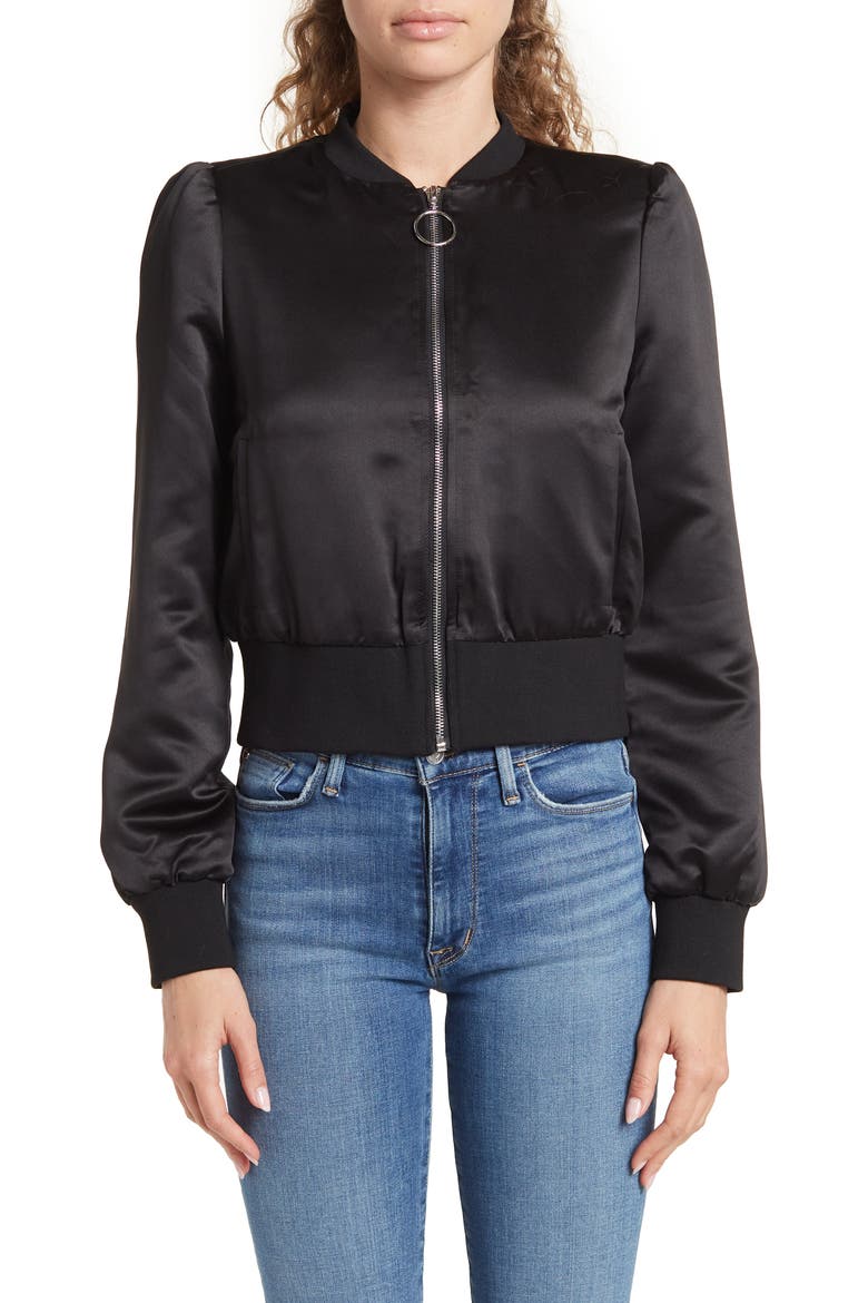 Satin Bomber Jacket, Alternate, color, BLACK