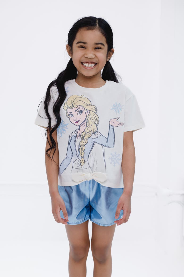 Frozen Queen Elsa 2-Piece T-Shirt and Dolphin Shorts Set, Alternate, color, Ivory Blue Elsa