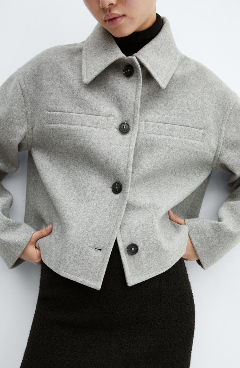 MANGO Oversize Boxy Crop Jacket, Alternate, color, Medium Heather Grey